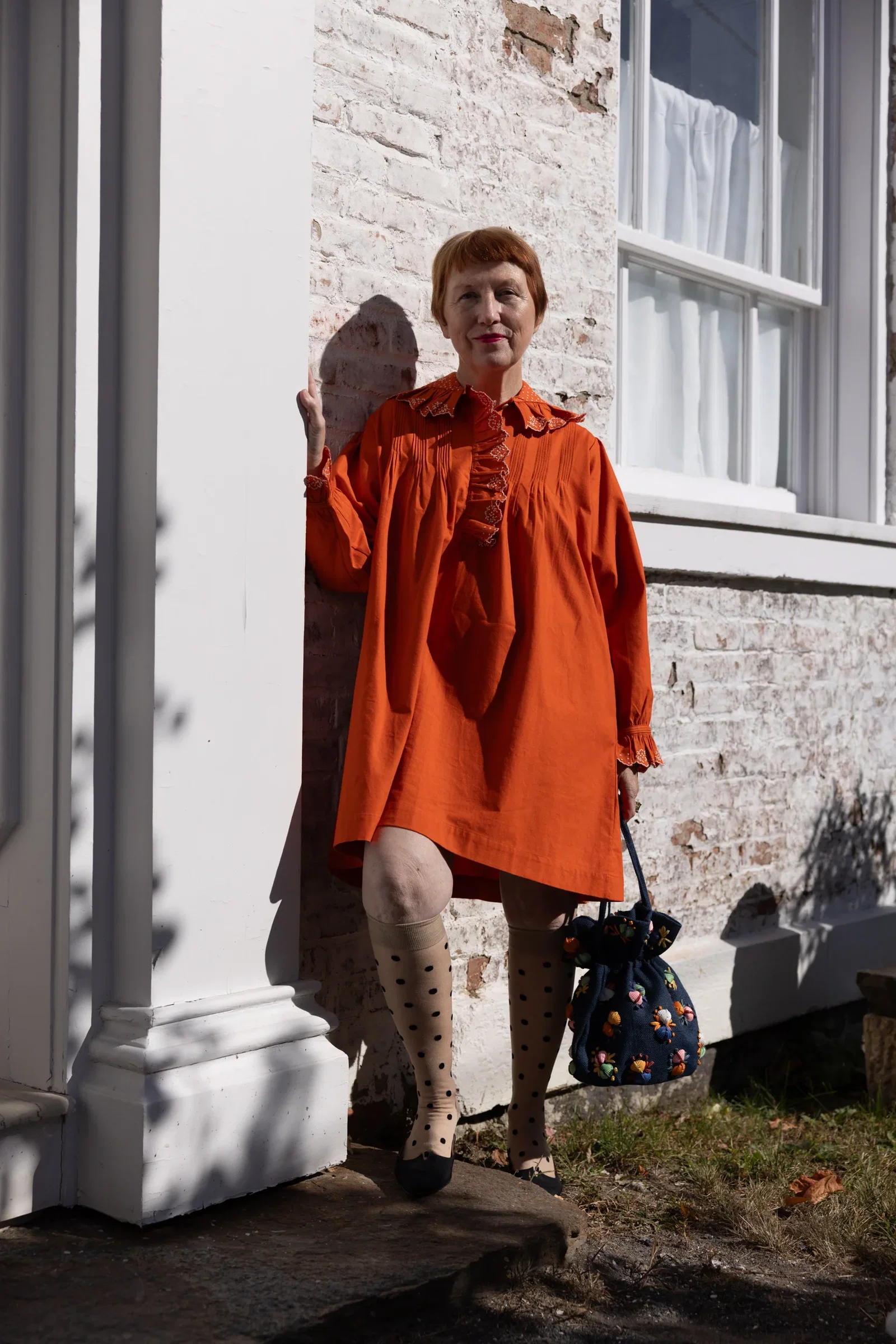 Image of Dolly Embroidered Mini Dress- Persimmon/Vanilla