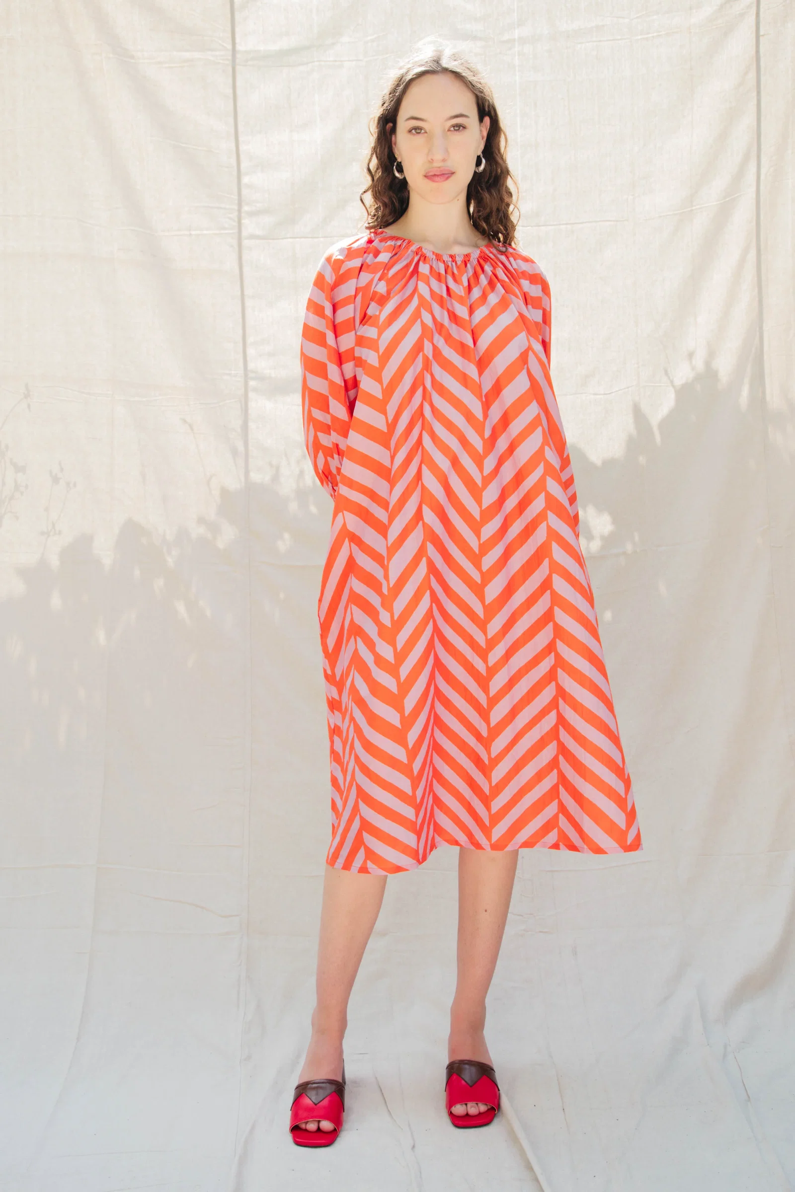 Image of Ballad Dress - Tomato/Orchid Chevron