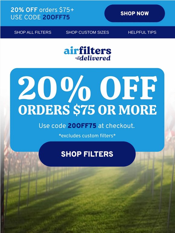 20% OFF Orders $75+