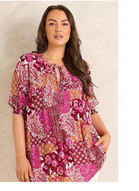 EVANS Curve Orange Paisley Pintuck Top