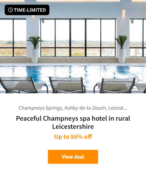 Peaceful Champneys spa hotel in rural Leicestershire