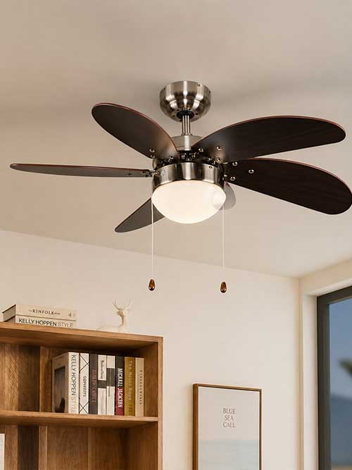 Typhoon 3 Blade Brushed Chrome Ceiling Fan with Wood Effect