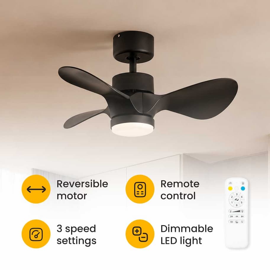 24 Inch 3 Blade Integrated LED Ceiling Fan with Remote Control in Matte Black