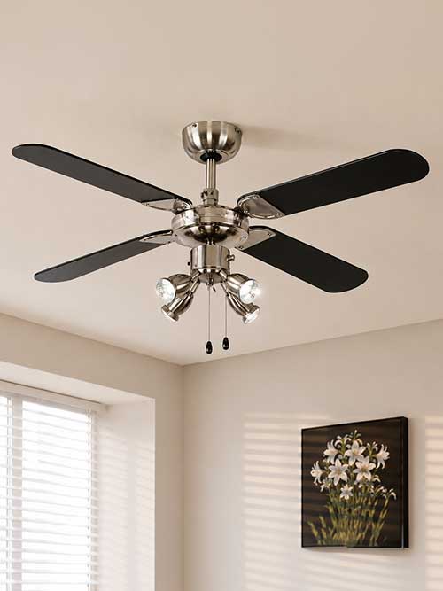 Scimitar 4-Way 42 Ceiling Fan in Brushed Chrome and Black