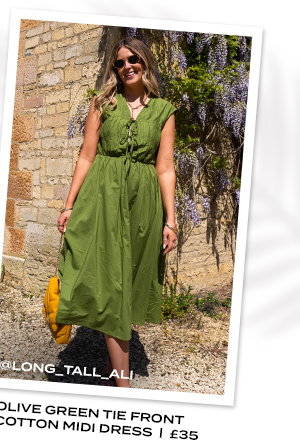 LTS Tall Olive Green Tie Front Cotton Midi Dress
