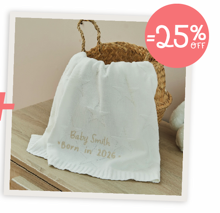 Personalised Born In 2026 Ivory Star Jacquard Baby Blanket