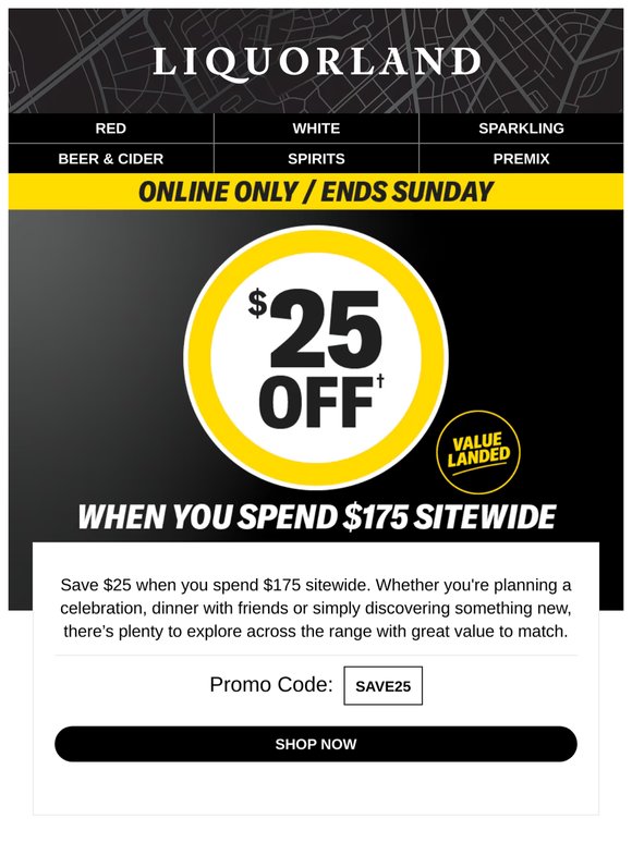 —, save $25 when you spend $175 sitewide | Ends Sunday