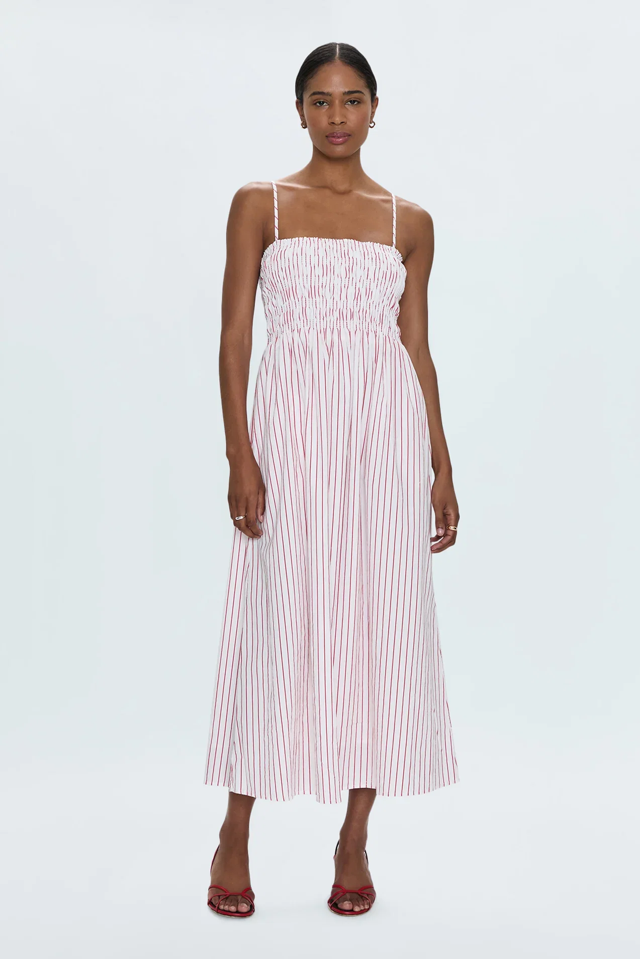 Image of Bianca Shirred Bodice Dress - Ruby Stripe