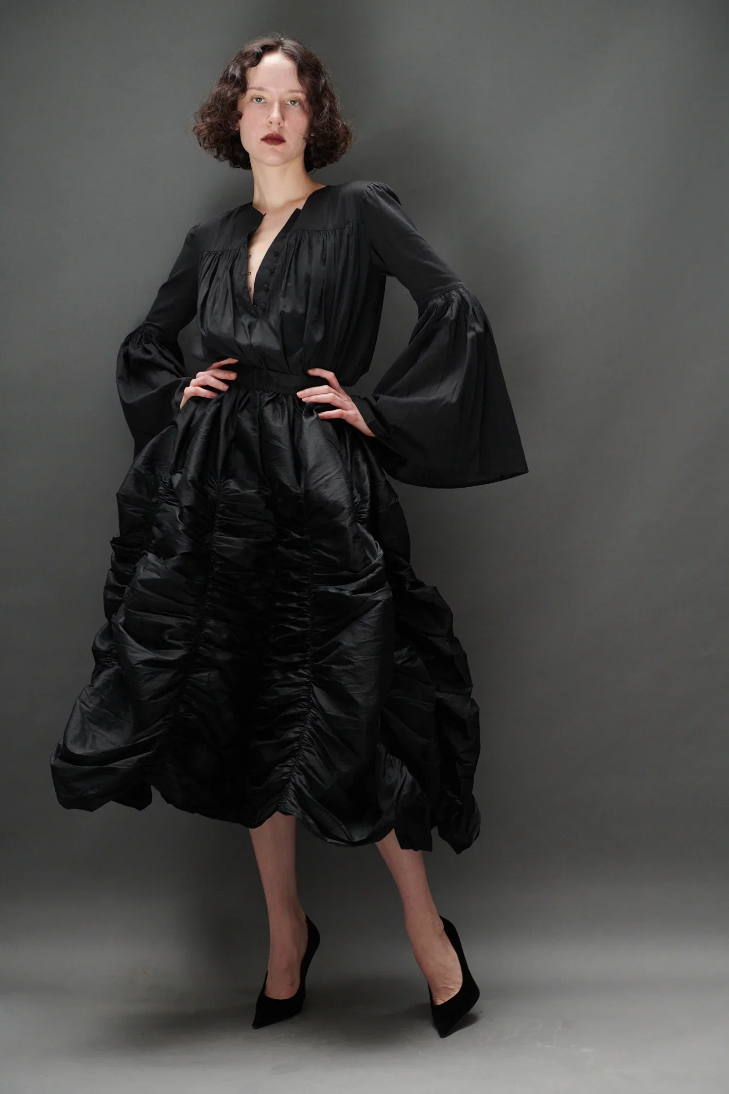 Image of Balloon Blouse in Black Voile