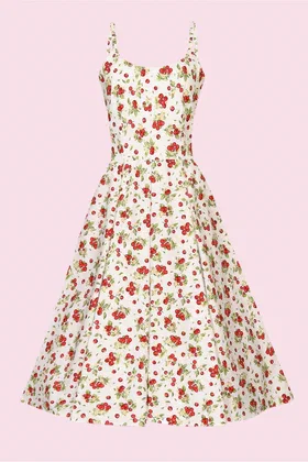 Priscilla Cherry Print Cotton Midi Dress