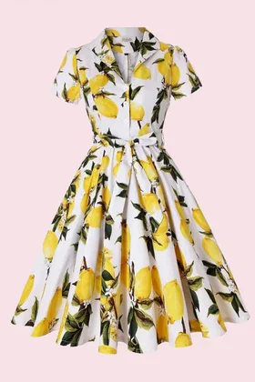 Memphis Lemon Print Swing Shirt Dress