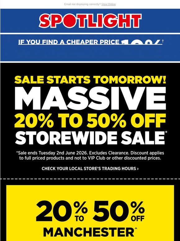 HURRY! 20%-50% OFF STOREWIDE SALE STARTS TOMORROW!