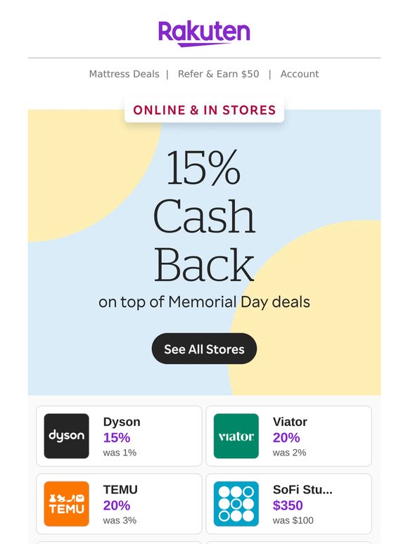 Celebrate the long weekend with 15% Cash Back 🛍️