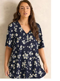 EVANS Curve Navy Blue Daisy Pleat Front Top