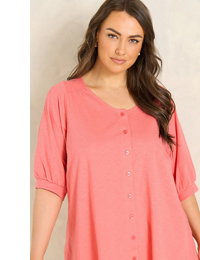 EVANS Curve Coral Pink Short Sleeve Cotton Top