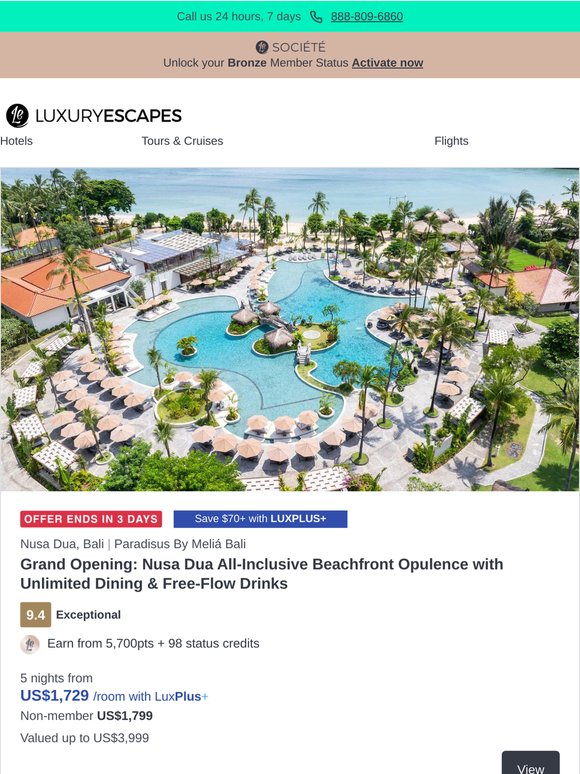 Grand Opening: Meliá Nusa Dua All-Inclusive Beachfront Opulence w. Unlimited Free-Flow Drinks