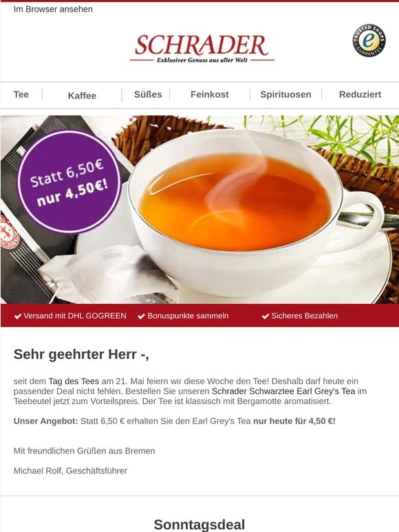 Wir feiern den Tee: Earl Grey's Tea heute im Angebot!