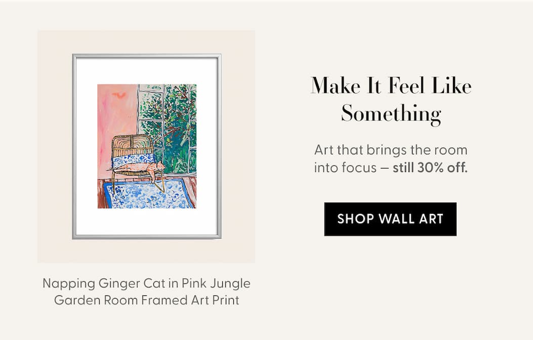 Napping Ginger Cat in Pink Jungle Garden Room Framed Art Print