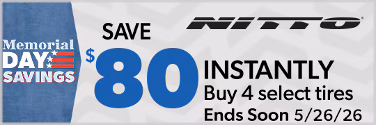 Memorial Day Savings: Buy 4 Select Nitto Tires, Save $80 Instantly