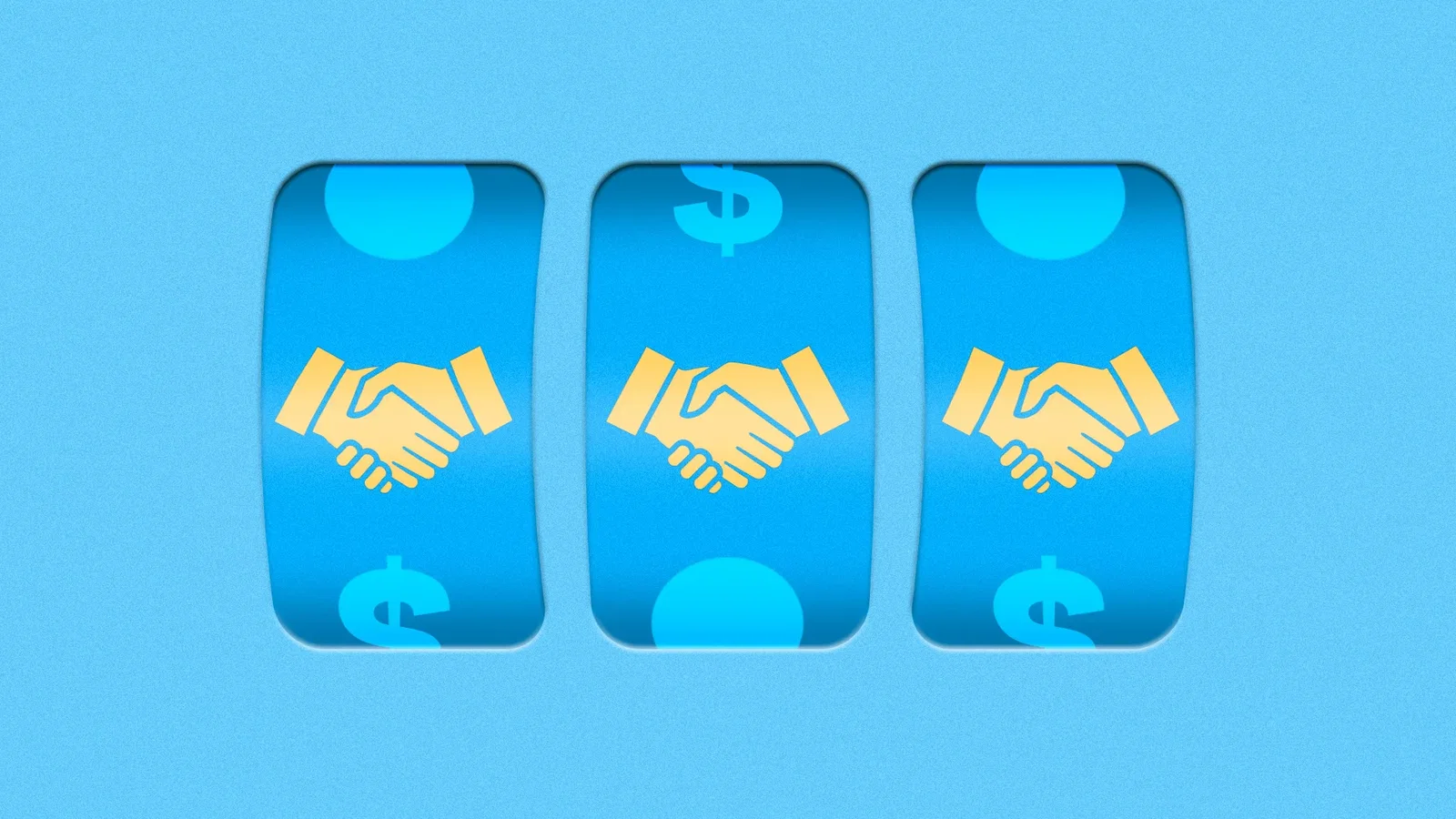 Illustration of a slot machine design showing all handshake icons. 