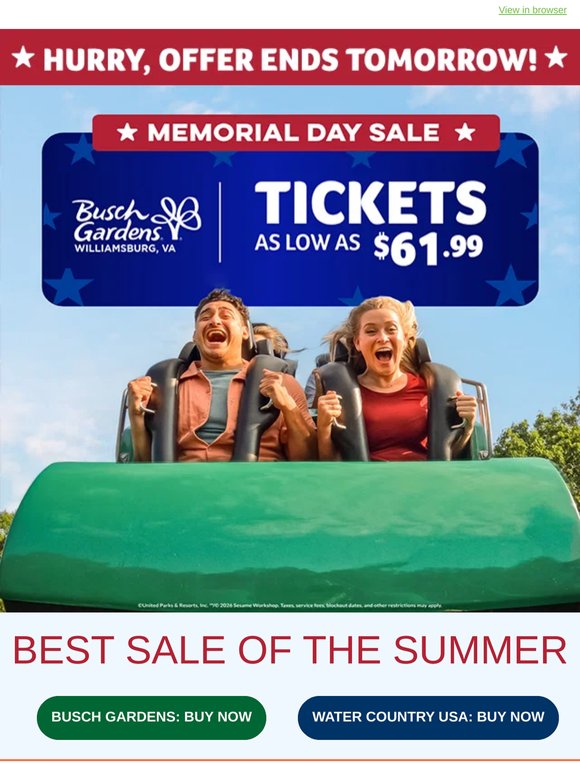 Ends Tomorrow ⭐ Memorial Day Sale ⭐ Tickets as low as $61.99