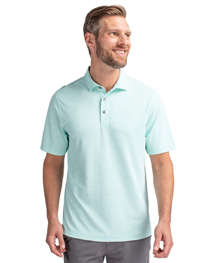 Image of Cutter & Buck Virtue Recycled Botanical Print Featherlight Pique Mens  Polo