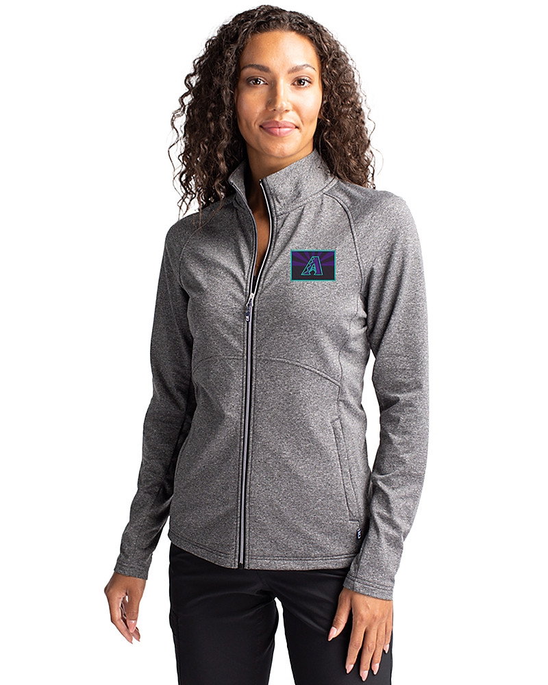 Image of Arizona Diamondbacks City Connect- Cutter & Buck Adapt Recycled Soft Knit Stretch Womens Heathered Full Zip Jacket