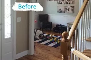 They wanted to hide the play room mess with something beautiful—check!