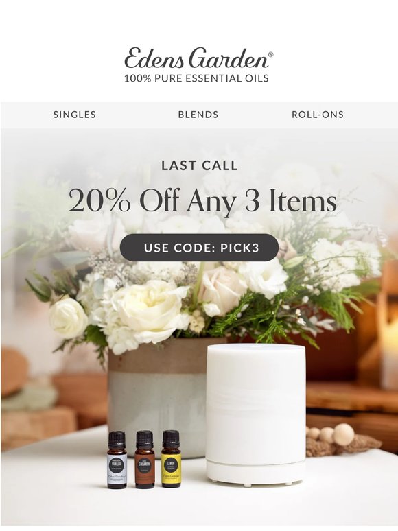 Ends Tonight: Buy 3, Save 20%