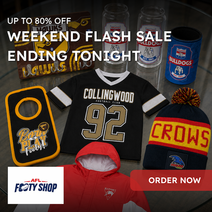 A wide range of AFL Merchandise that's discounted as part of AFL Footy Shop's Flash Sale
