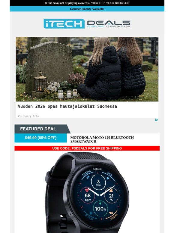 Motorola Moto 120 Bluetooth Smartwatch $49 + Free Shipping!