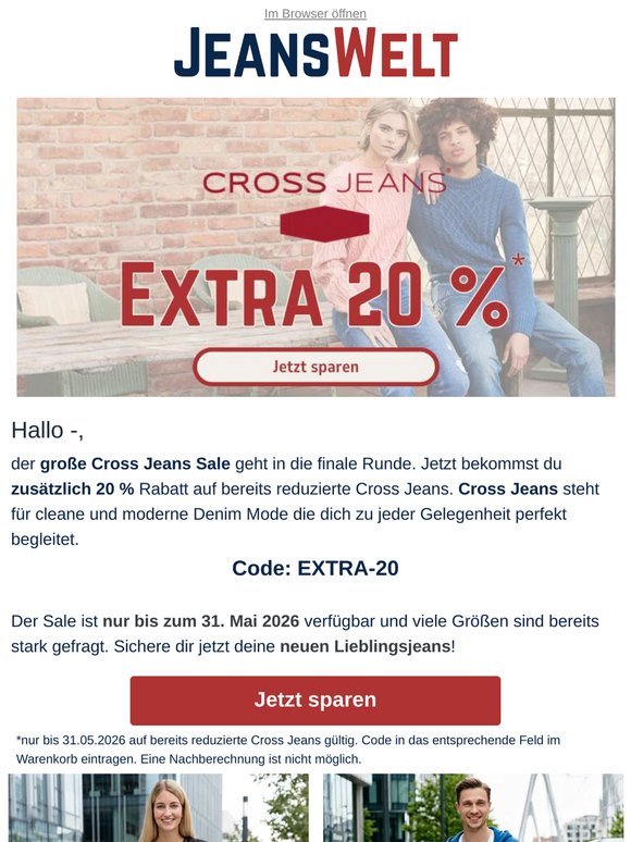 Extra 20 % auf Cross Jeans 🔥