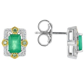Green Zambian Emerald Rhodium & 18k Gold Over Silver Earrings 0.99ctw