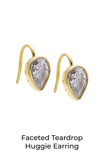 Faceted Teardrop Huggie Earring