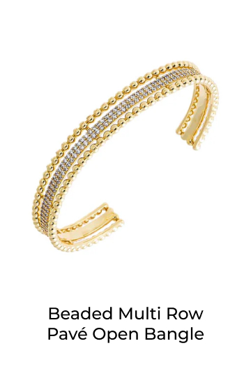 Beaded Multi Row Pave Open Bangle