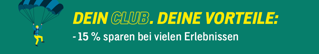 Dein Club. Deine Vorteile: 15% sparen bei vielen Erlebnissen, Gutscheine einfach verwalten, Gewinnspiele nur für Mitglieder