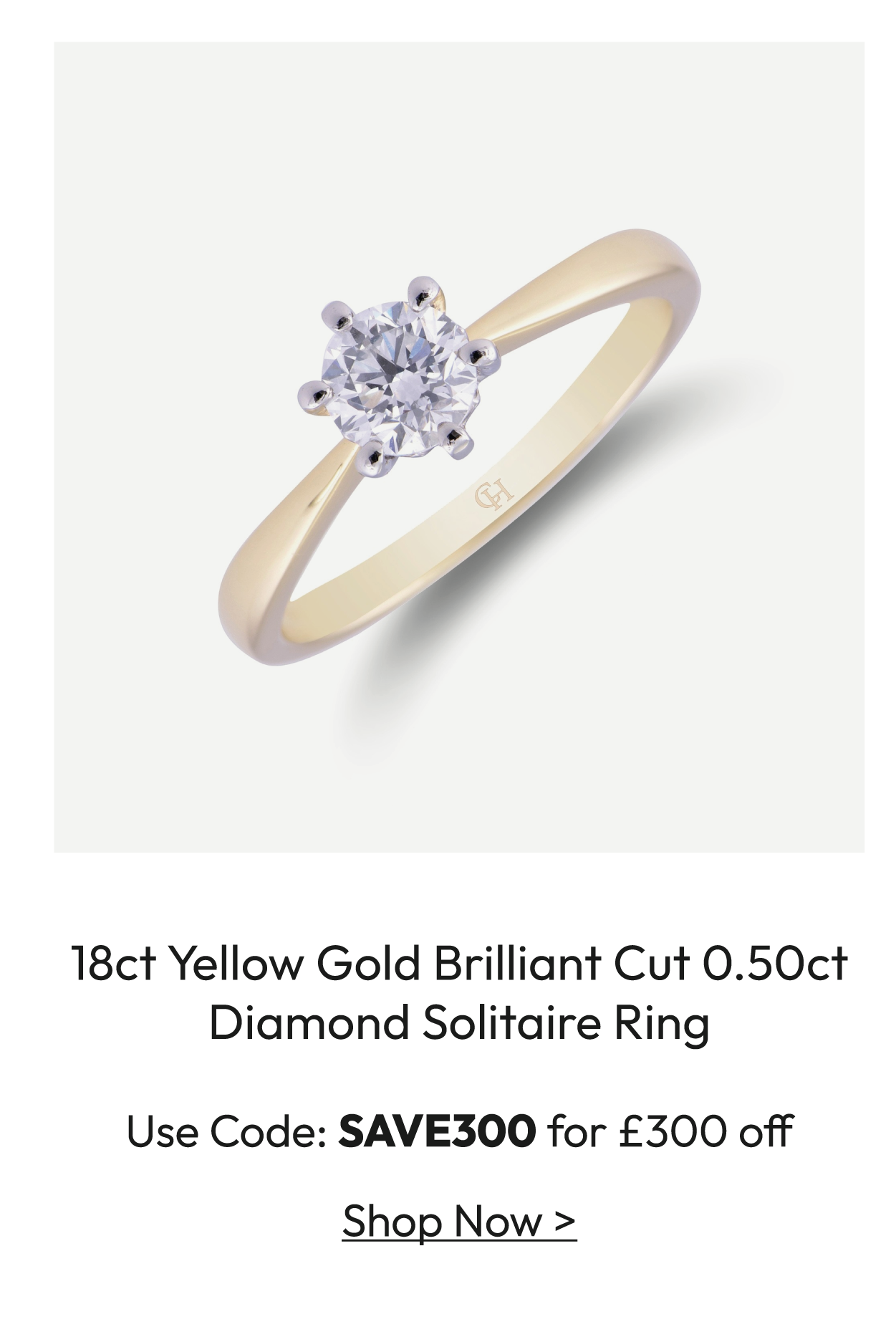 18ct Yellow Gold Brilliant Cut 0.50ct Diamond Solitaire Ring