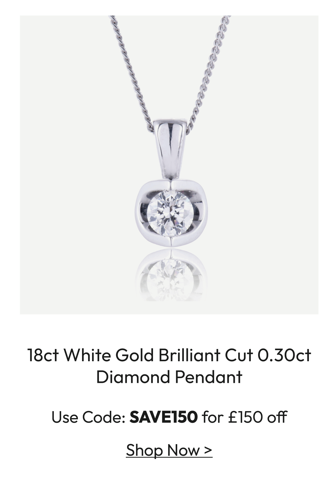 18ct White Gold Brilliant Cut 0.30ct Diamond Pendant