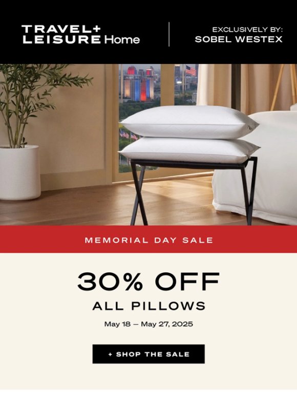 Memorial Day: Save 30% on Premium Hotel Pillows