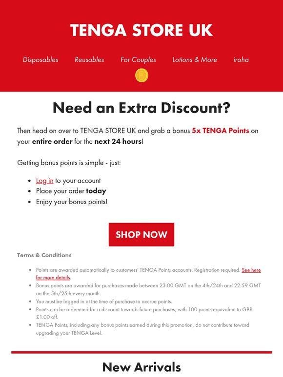 Get 5x TENGA Points on your order today!⏰