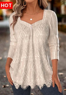ROTITA Tummy Coverage Beige Square Neck Long Sleeve T Shirt