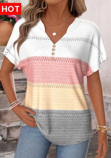 ROTITA Tummy Coverage Geometric Print Multi Color T Shirt