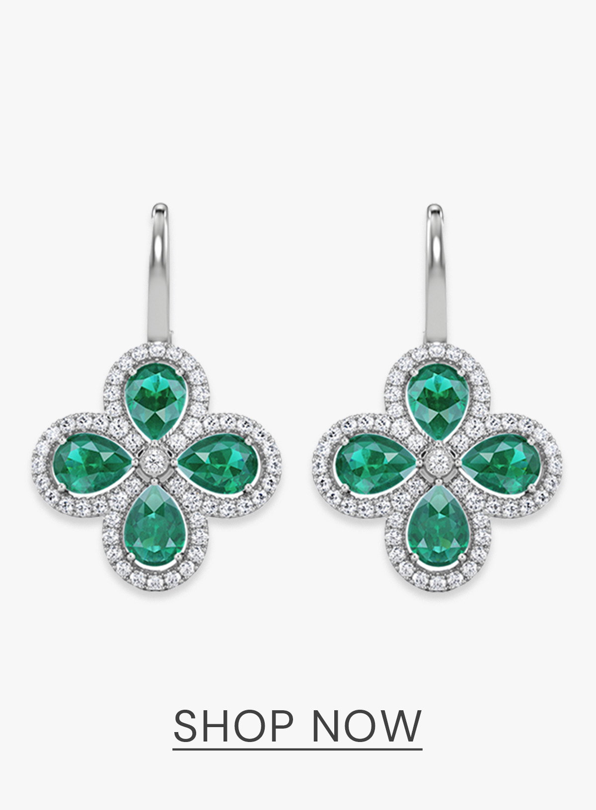 Bloom 4.75ct Lab Emerald and Lab Diamond Earrings in 18K White Gold