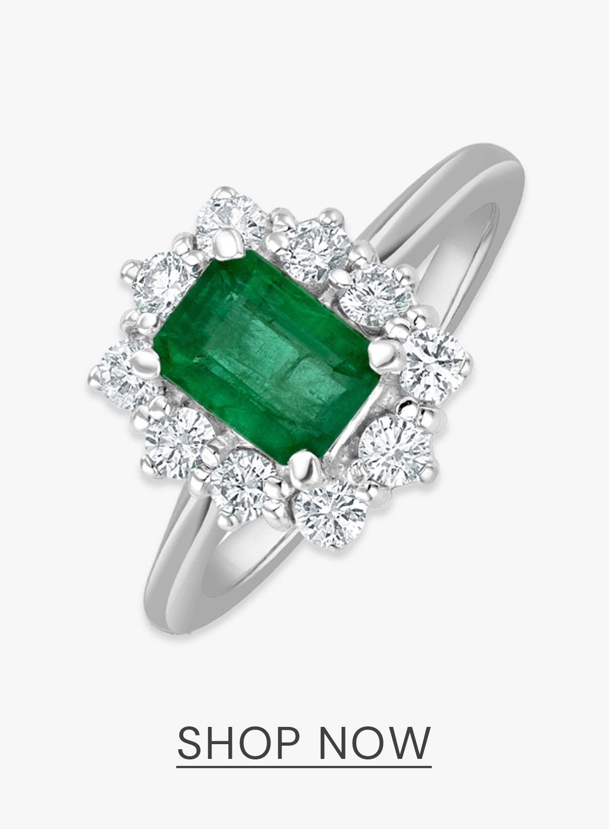 Emerald 1.00ct And Diamond 0.50ct 18K White Gold Ring