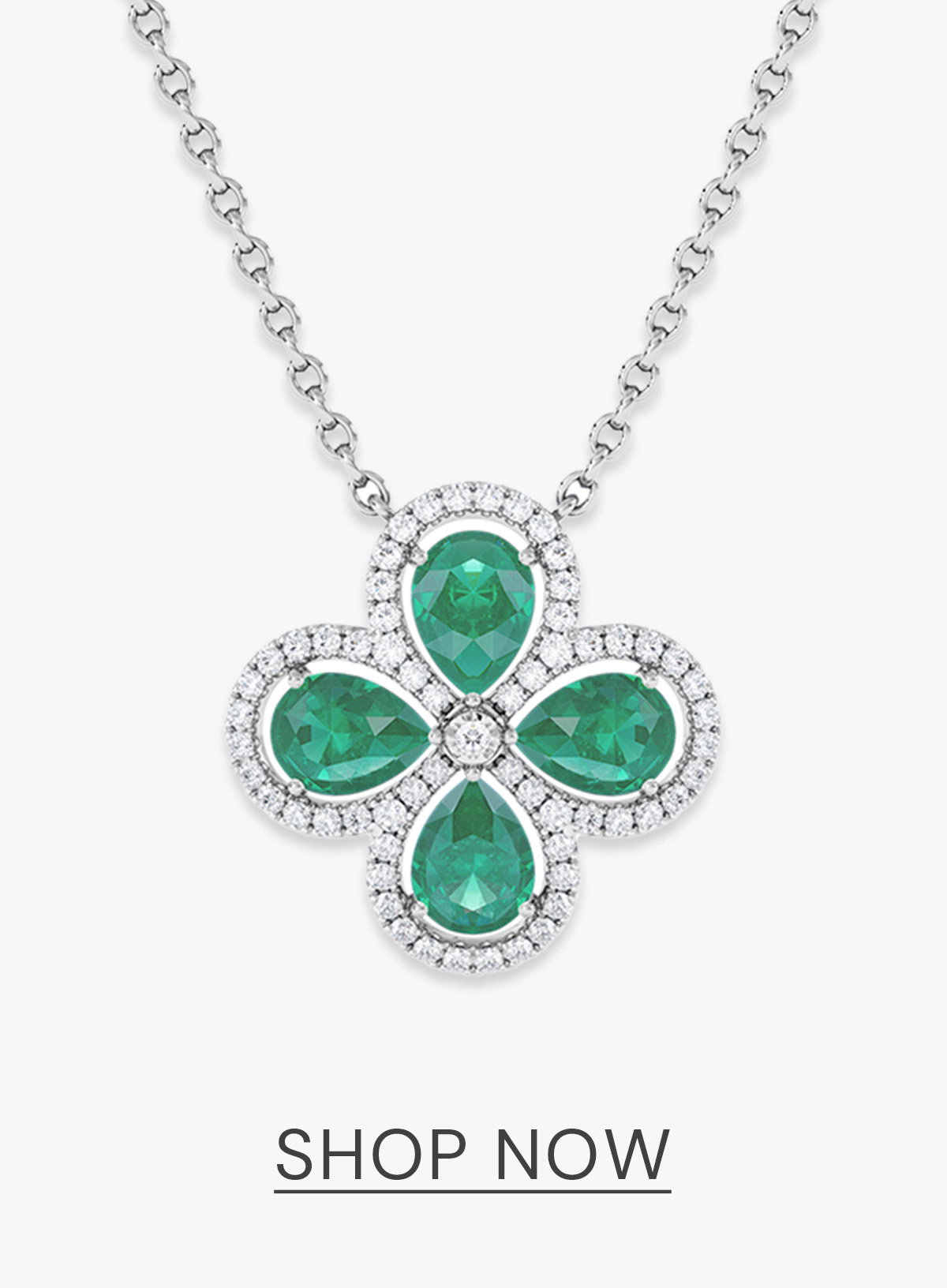 Bloom 3.20ct Lab Emerald and Lab Diamond Necklace in 18K White Gold
