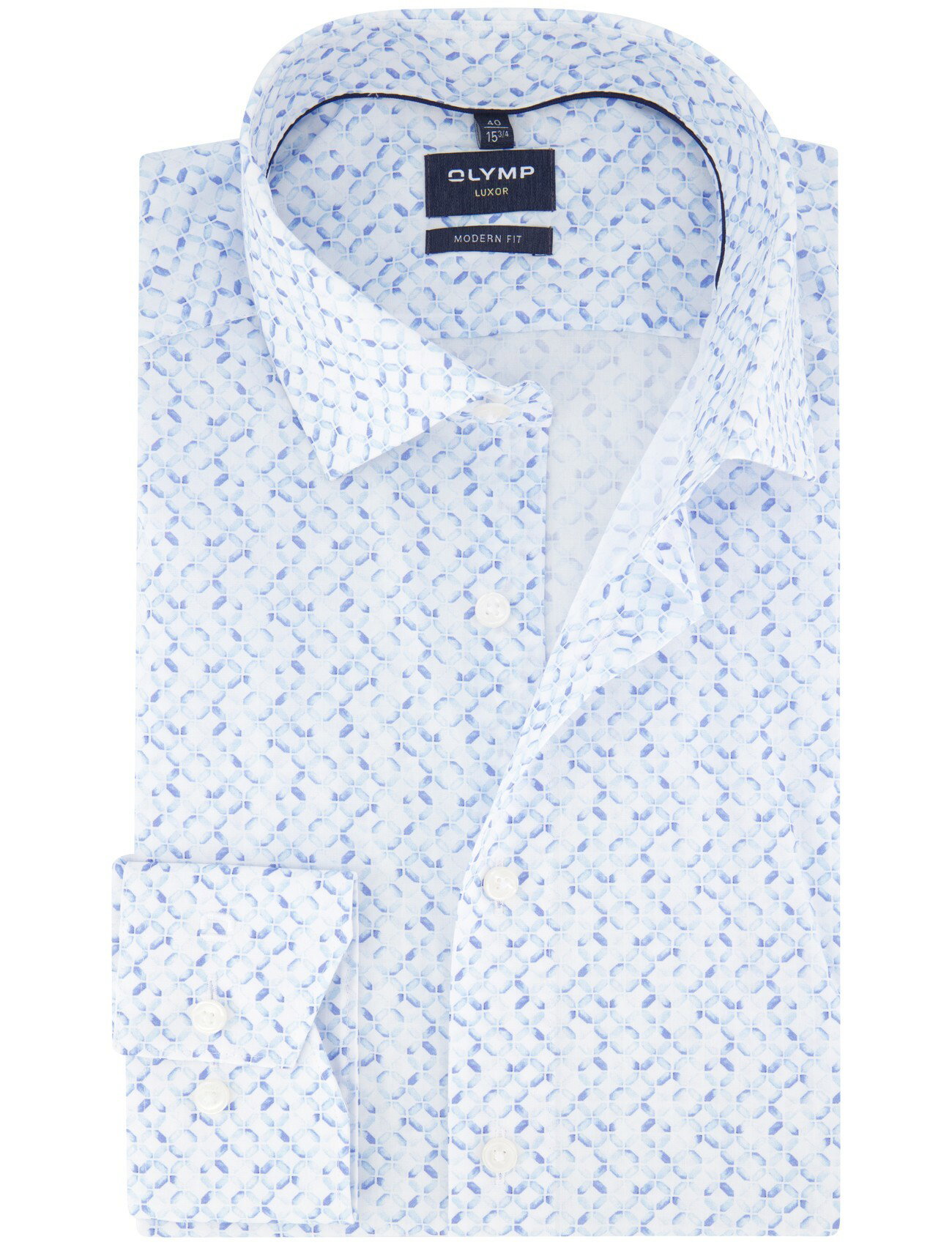 Olymp Luxor overhemd wit blauw print katoen