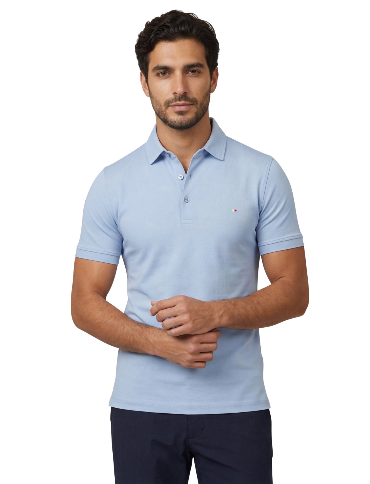Poloshirt Portofino lichtblauw 3 knoops jersey