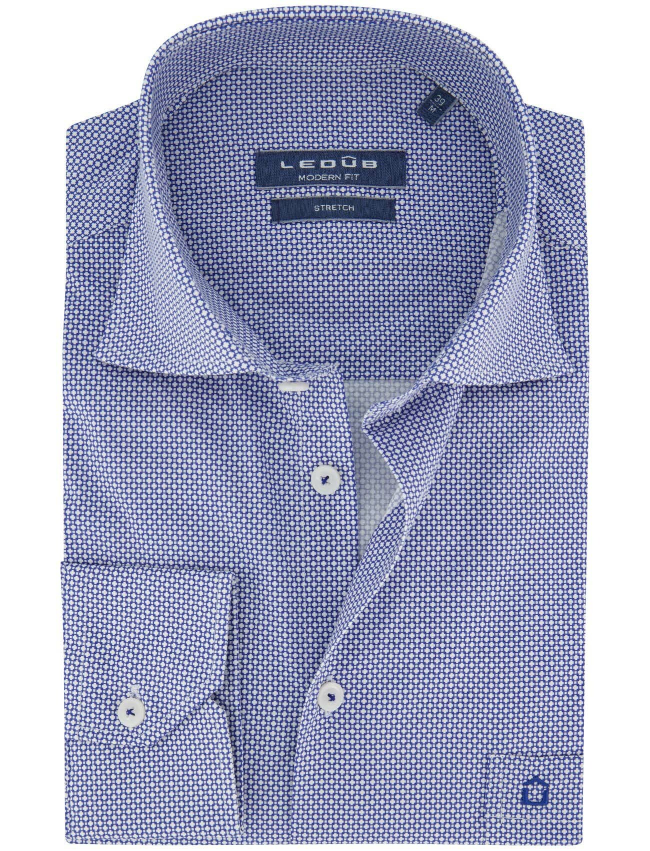 Ledub overhemd blauw geprint katoen