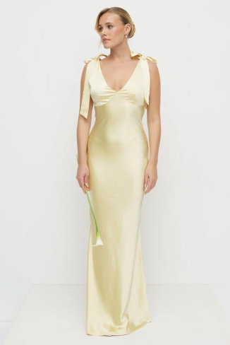Piper Tie Satin Maxi Dress - Lemon