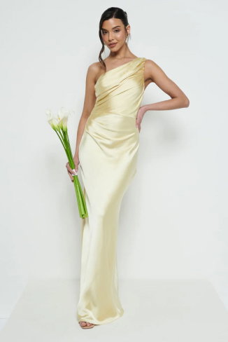 Juliet Ruched Maxi Bridesmaid Dress - Lemon